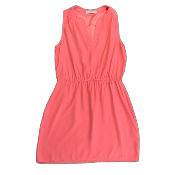 Amanda Uprichard Coral Pink Silk V-Neck Gathered Waist Sleeveless Dress Size L - Picture 2 of 12